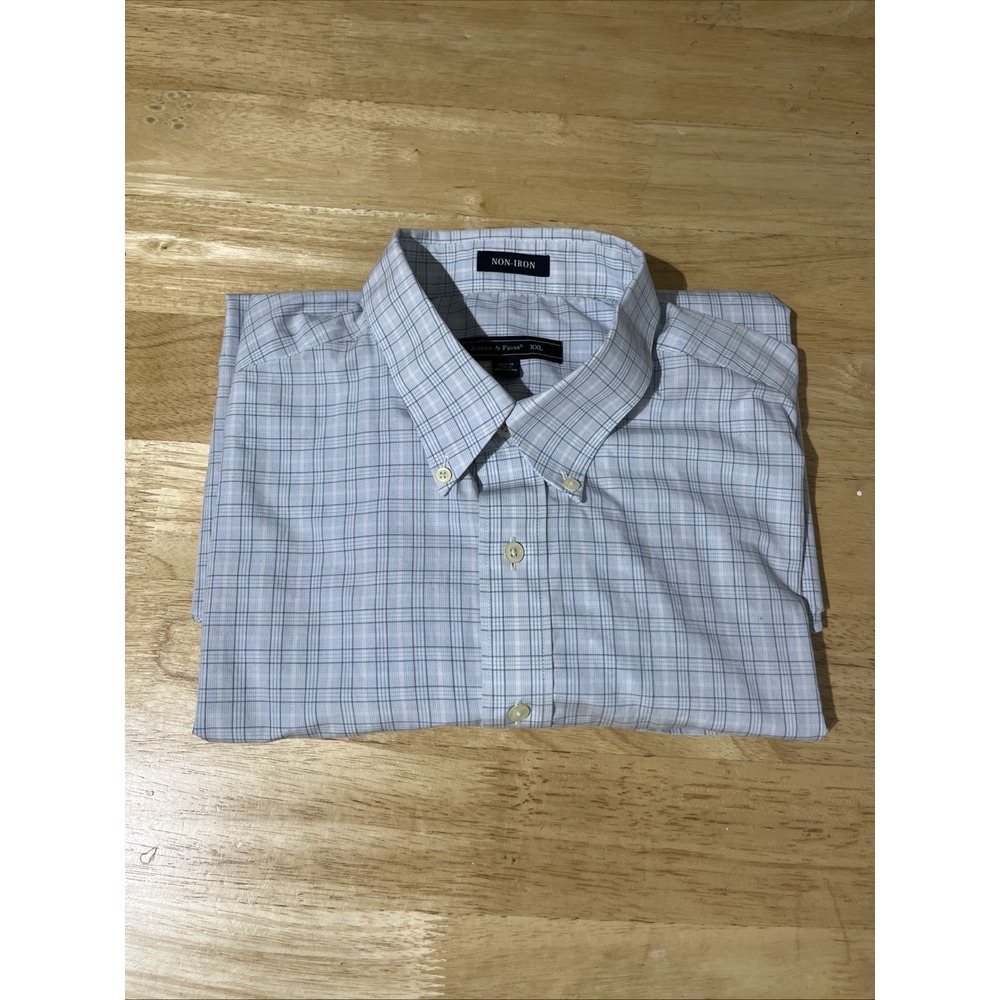 Joseph & Feiss Mens XXL Blue Non-Iron Long Sleeve Button Dress Shirt Plaid